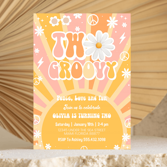 Editable Two Groovy Birthday Invitation G114