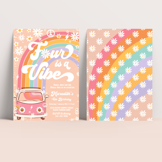 Editable Four Is A Vibe Birthday Invitation G204