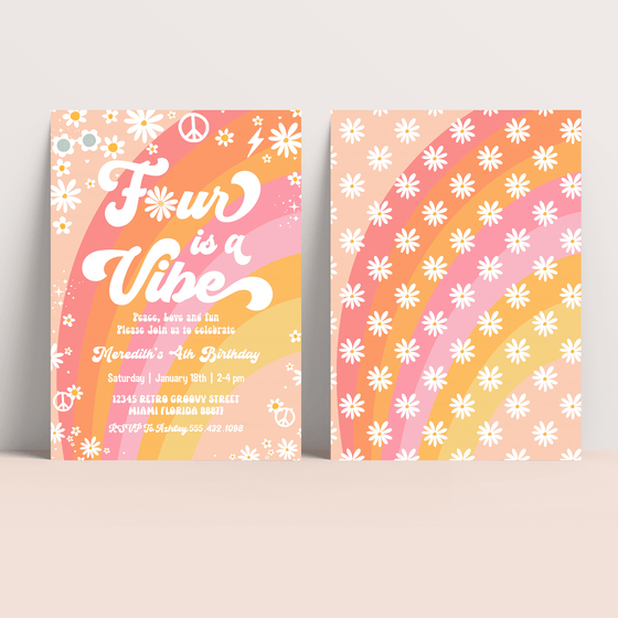 Editable Four Is A Vibe Birthday Invitation G404