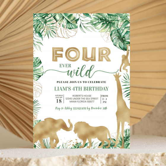 Editable Four Ever Wild Birthday Invitation J04