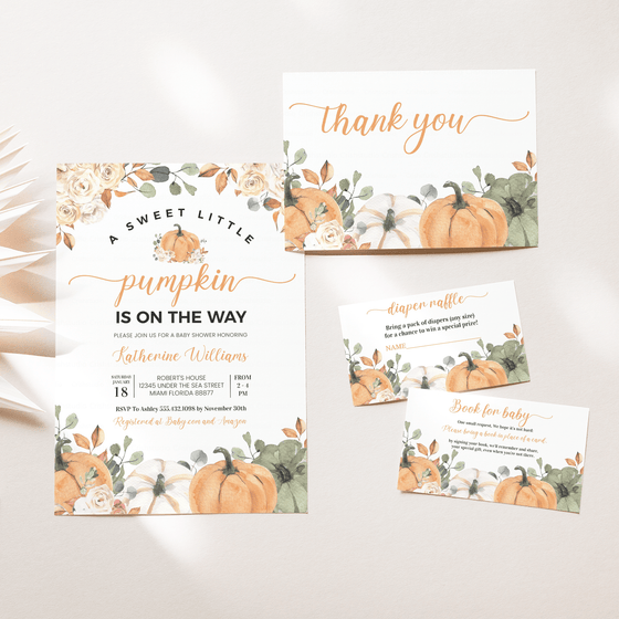 Editable Pumpkin Baby Shower Set Fall P001