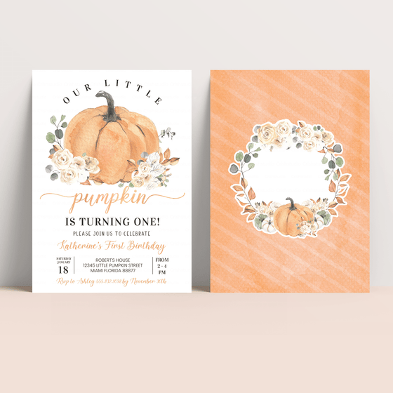 Editable Our Little Pumpkin Birthday Invitation PB004