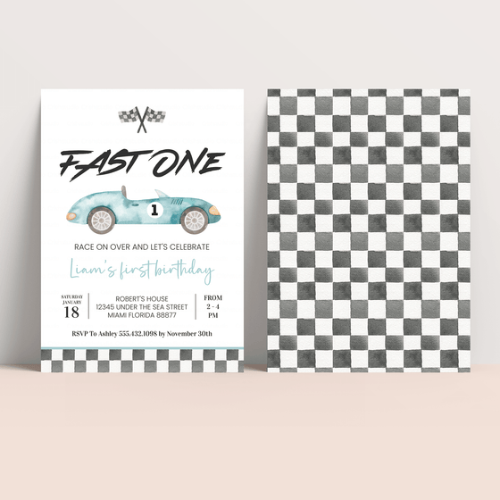 Editable Fast One Birthday Invitation R201