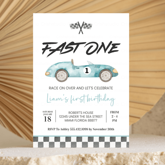 Editable Fast One Birthday Invitation R201