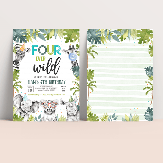 Editable Four Ever Wild Birthday Invitation S104