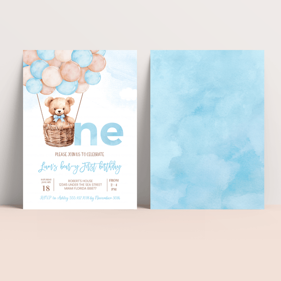 Editable Teddy Bear Birthday Invitation T204