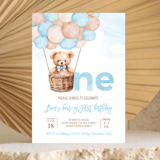 Editable Teddy Bear Birthday Invitation T204