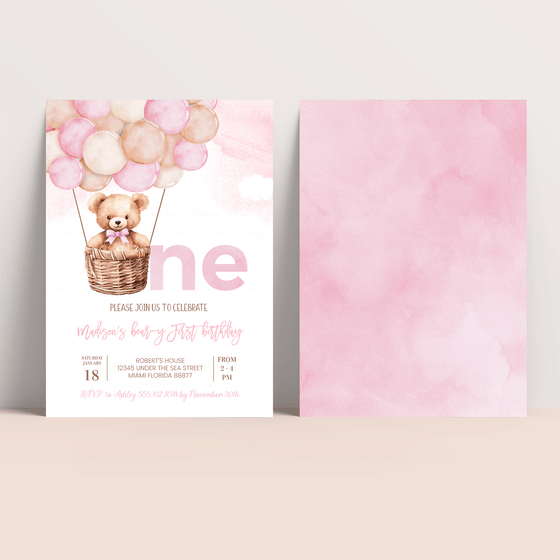 Editable Teddy Bear Birthday Invitation T304