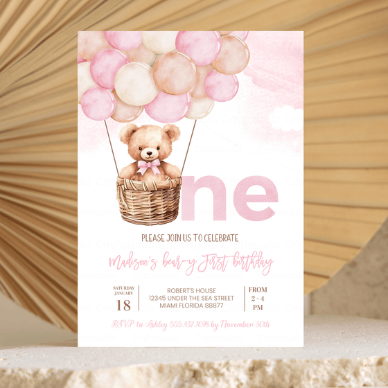 Editable Teddy Bear Birthday Invitation T304