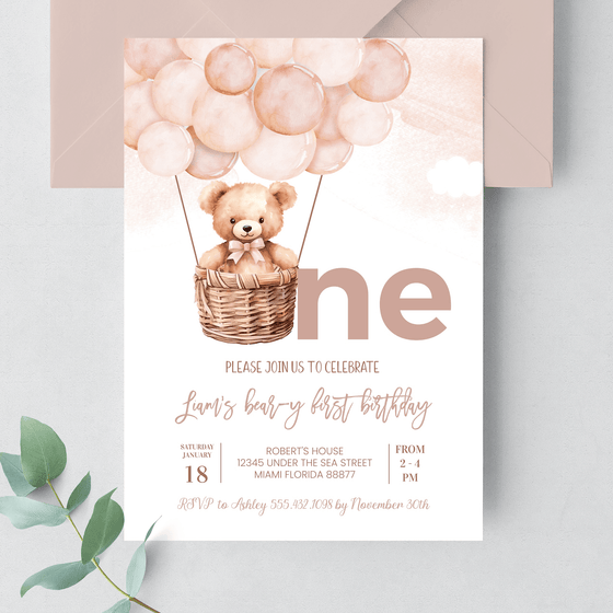 Editable Teddy Bear Birthday Invitation T404
