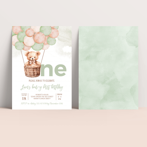 Editable Teddy Bear Birthday Invitation T504