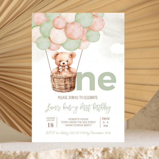 Editable Teddy Bear Birthday Invitation T504