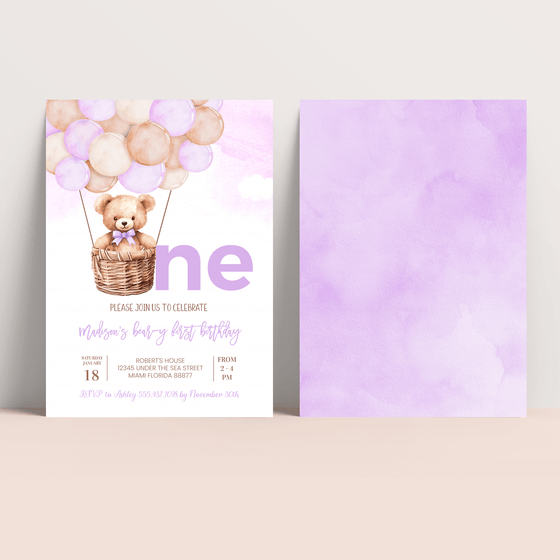 Editable Teddy Bear Birthday Invitation T604