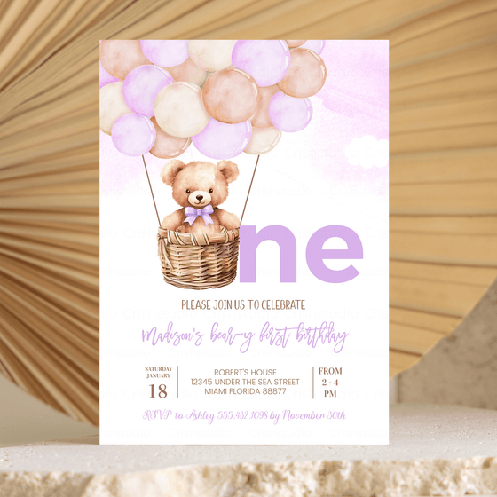 Editable Teddy Bear Birthday Invitation T604
