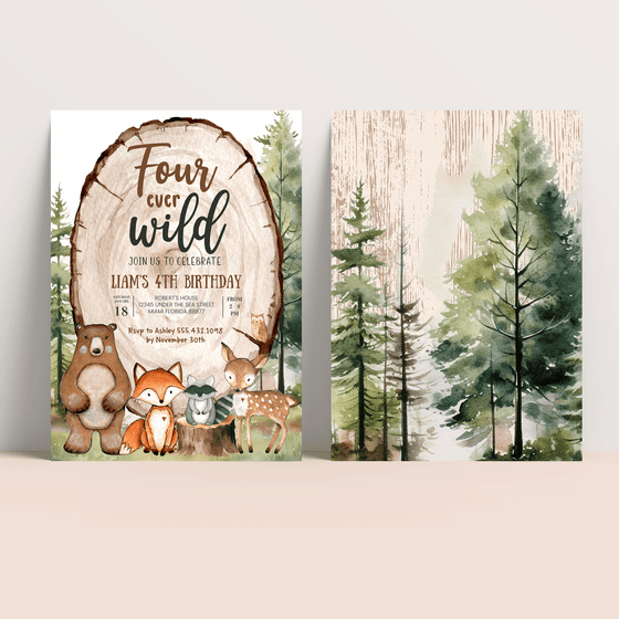 Editable Four Ever Wild Birthday Invitation W204