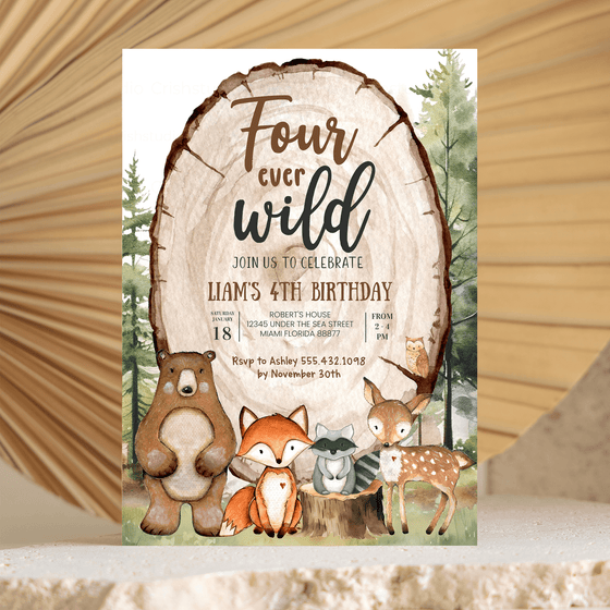 Editable Four Ever Wild Birthday Invitation W204