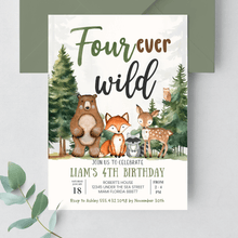  Editable Four Ever Wild Birthday Invitation W304