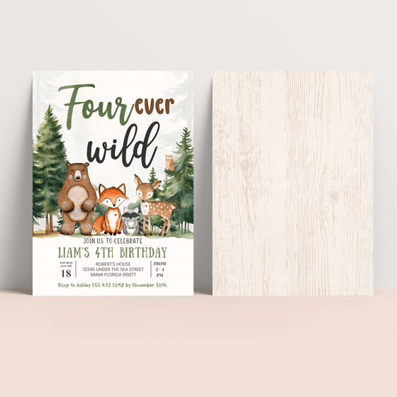 Editable Four Ever Wild Birthday Invitation W304
