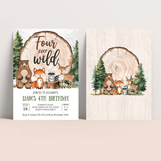Editable Four Ever Wild Birthday Invitation W404