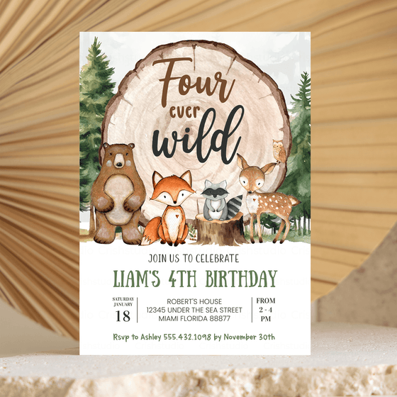 Editable Four Ever Wild Birthday Invitation W404