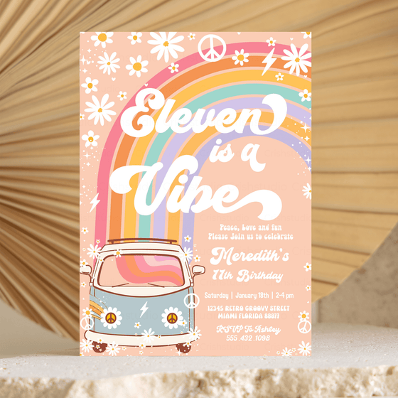 Editable Eleven Is A Vibe Birthday Invitation G711