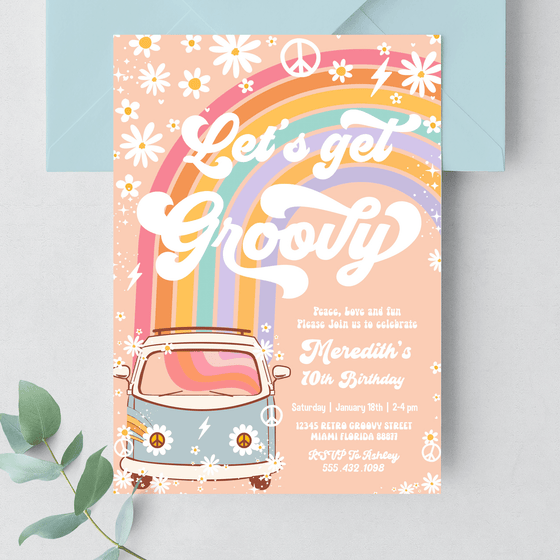 Editable Let's Get Groovy Birthday Invitation G713