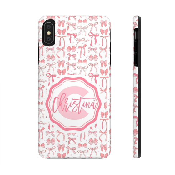 Personalized Tough Phone Case with Pink Bow Design - PC017