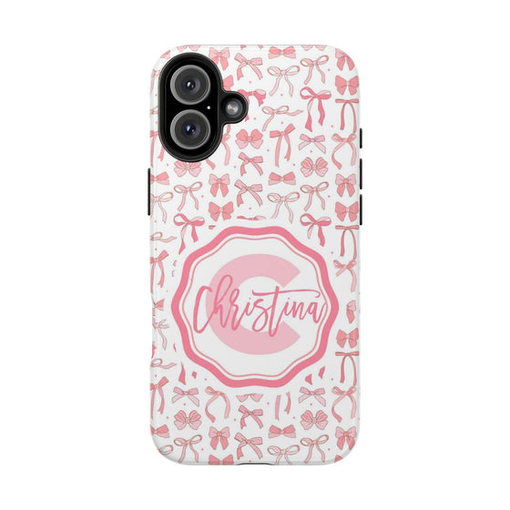 Personalized Tough Phone Case with Pink Bow Design - PC017