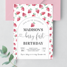  Editable Berry First Birthday Invitation Strawberry BF21