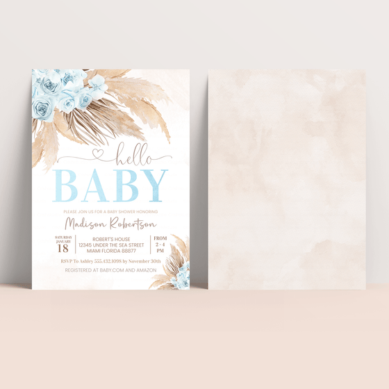 Editable Boho Pampas Grass Baby Shower Invitation BP105