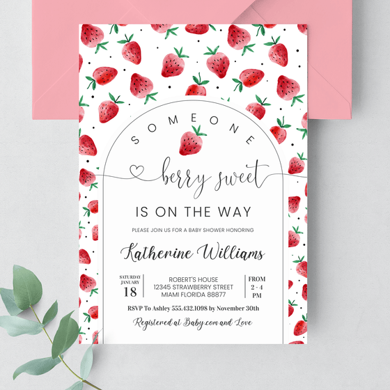Editable Strawberry Shower Baby Shower Invitation BS07