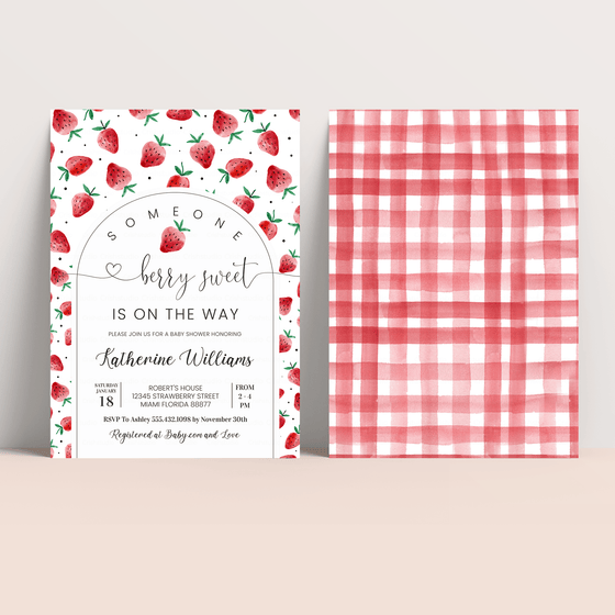 Editable Strawberry Shower Baby Shower Invitation BS07