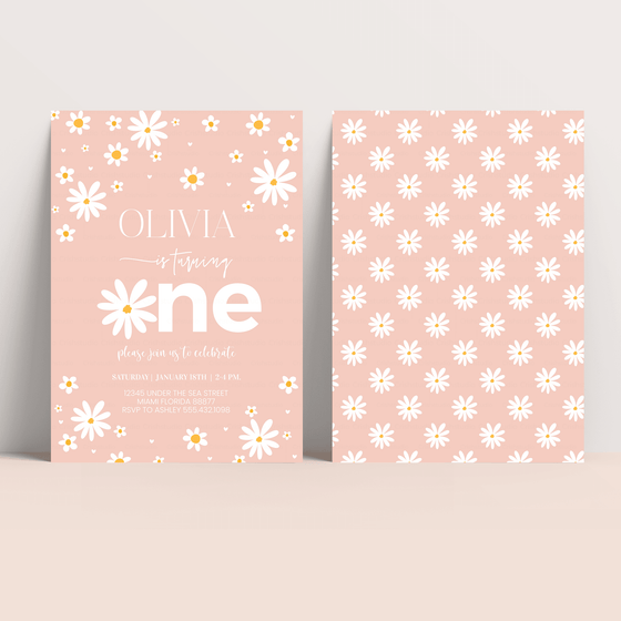 Editable Daisy First Birthday Invitation D105