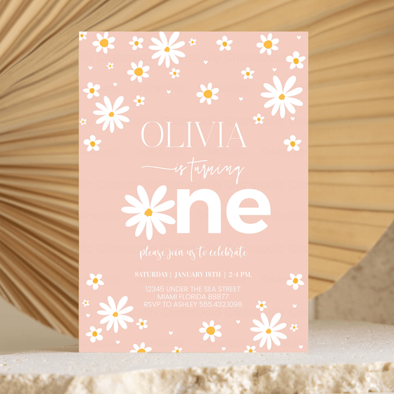 Editable Daisy First Birthday Invitation D105