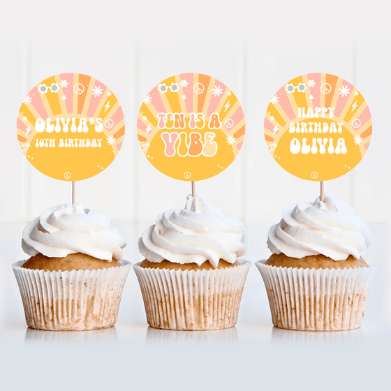 Editable Groovy Cupcake Toppers G117