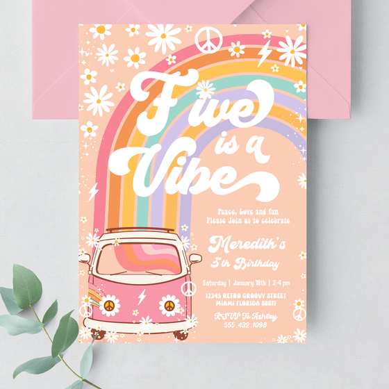 Editable Five Is A Vibe Birthday Invitation G205