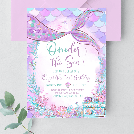 Editable Oneder the Sea Mermaid Invitation M301