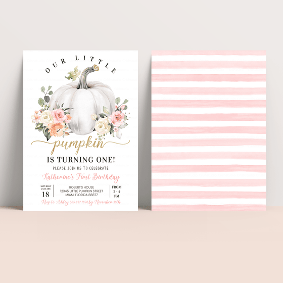 Editable Our Little Pumpkin Birthday Invitation PB101
