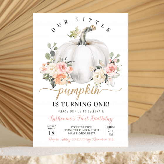 Editable Our Little Pumpkin Birthday Invitation PB101