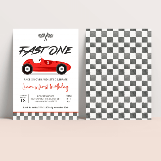 Editable Fast ONE Birthday Invitation R203