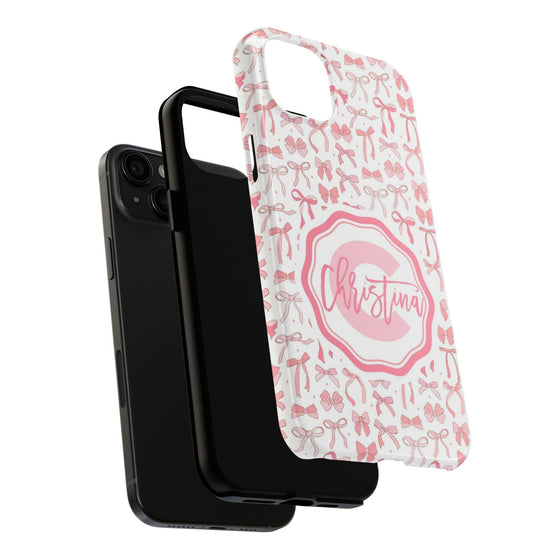 Personalized Tough Phone Case with Pink Bow Design - PC017