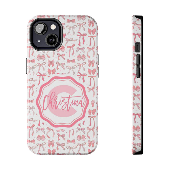 Personalized Tough Phone Case with Pink Bow Design - PC017