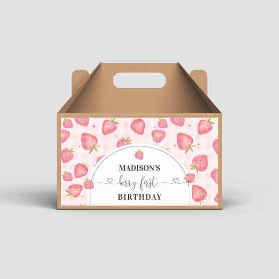 Editable Berry First Birthday Box Label Strawberry BF03