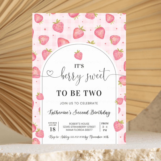 Editable Berry Sweet 2nd Birthday Invitation BF07