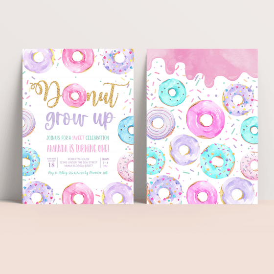 Editable Donut Grow Up Birthday Invitation D006
