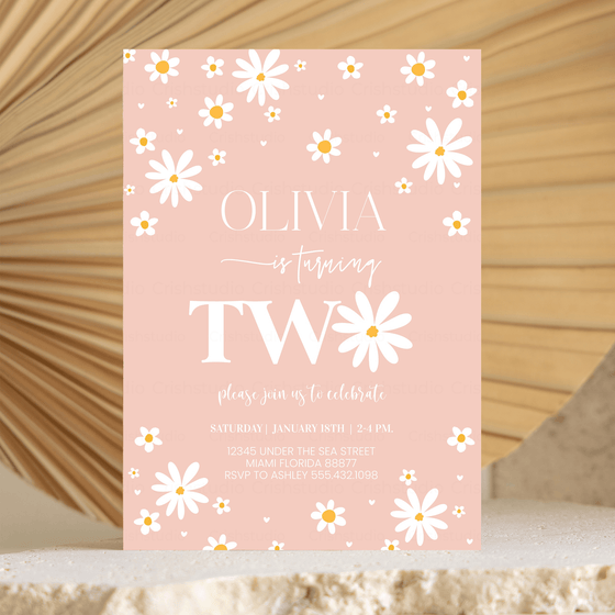 Editable Daisy 2nd Birthday Invitation D106