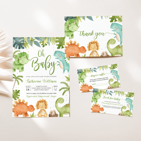 Editable Dinosaur Baby Shower Set DI102