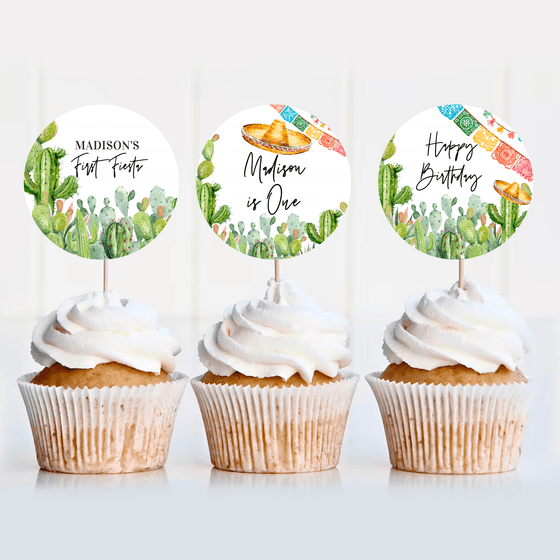 Editable First Fiesta Birthday Cupcake Toppers FT101