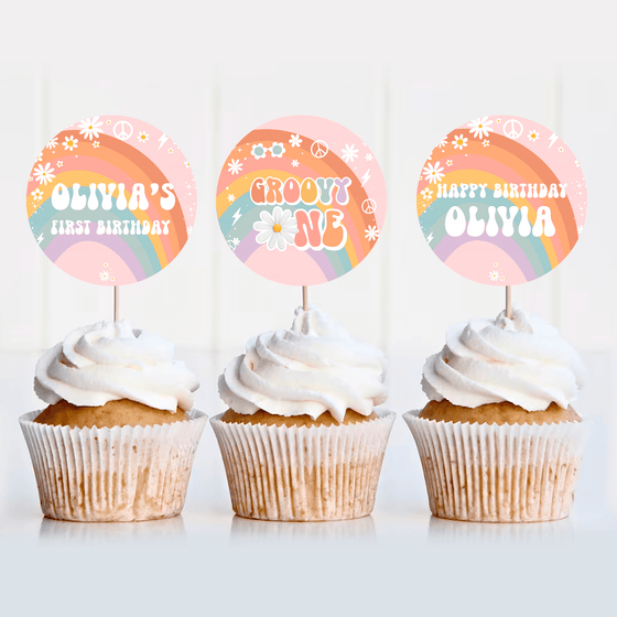 Editable Groovy ONE Cupcake Toppers G101