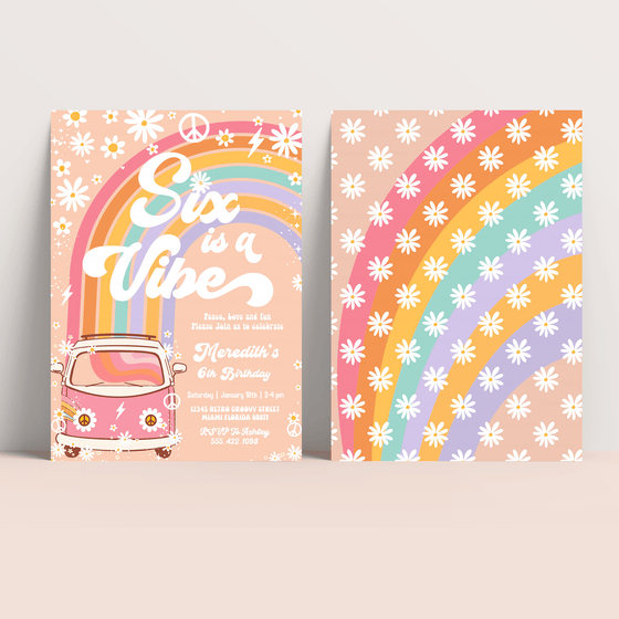 Editable Six Is A Vibe Birthday Invitation s G206
